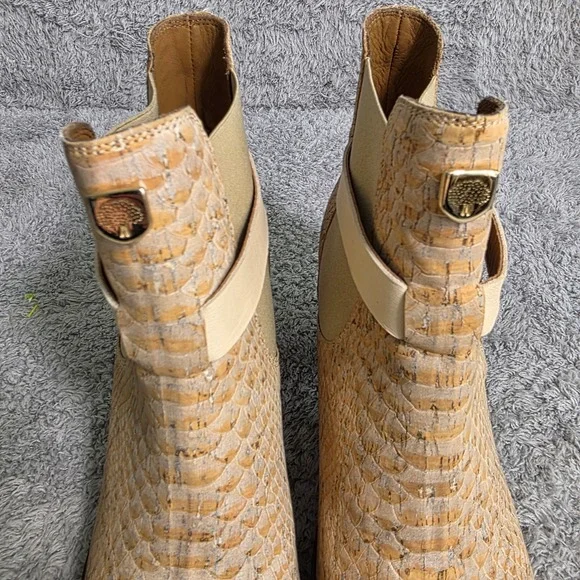Rutz Walk in Cork Ankle Boots Tan Snakeskin Embossed Chelsea Womens 40 Excellent - Picture 5 of 8